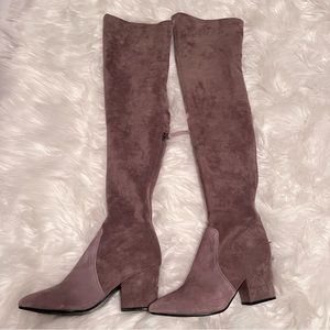 Over the knee grey suede boots